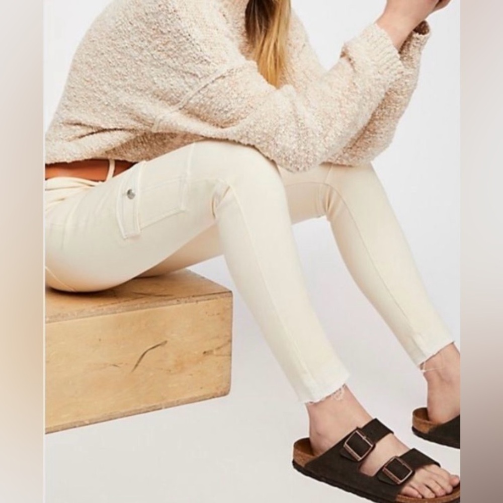 NWT Free People Utility Denim Cargo Pants Size 29 Neutral